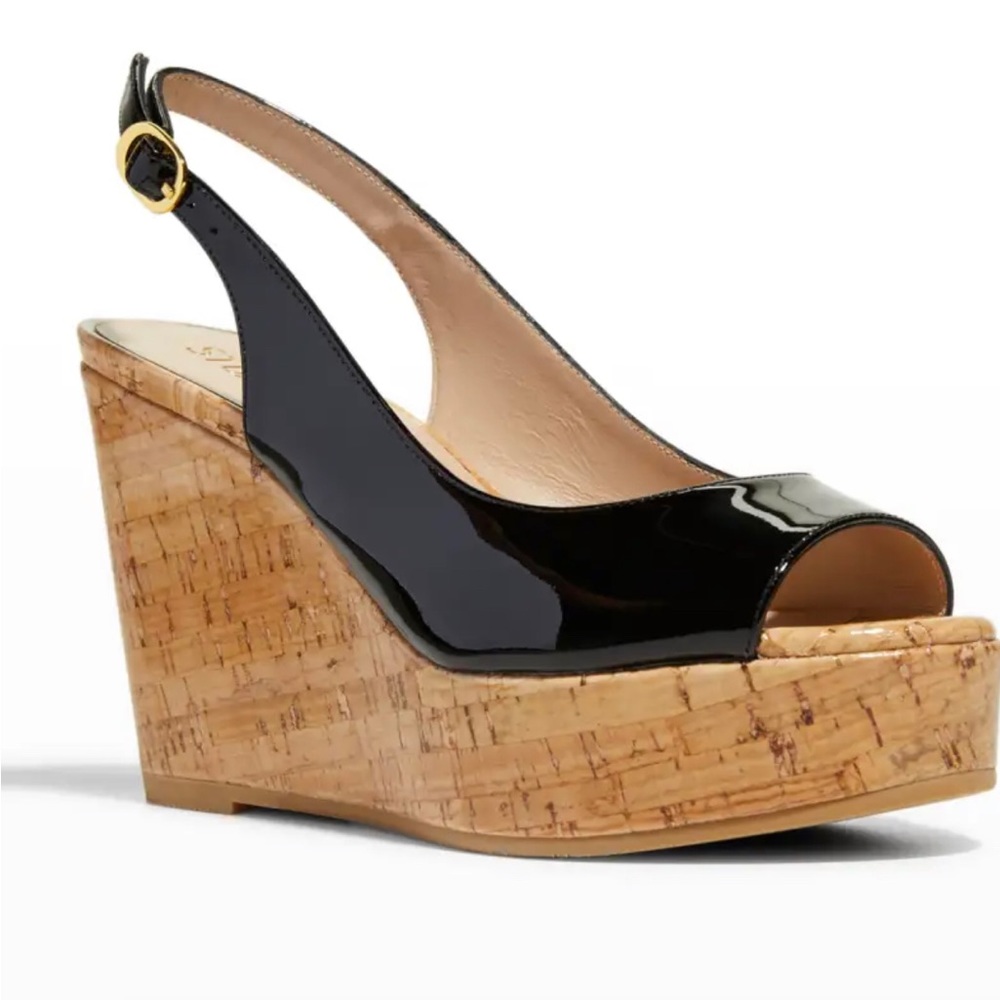 💕Stuart Weitzman
Riveria Patent Leather Cork Wedge Sandals 🎉